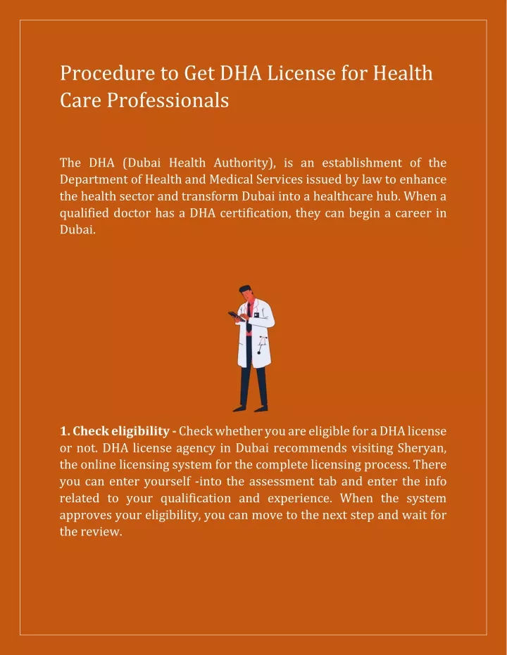 procedure to get dha license for health care