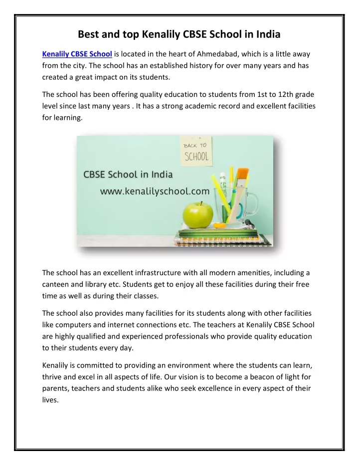 best and top kenalily cbse school in india