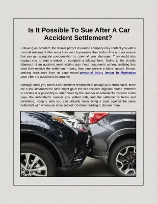 Is It Possible To Sue After A Car Accident Settlement?