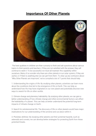 Importance Of Other Planets