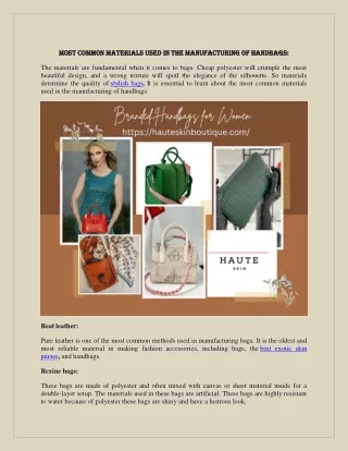 Most common materials used in the manufacturing of handbags