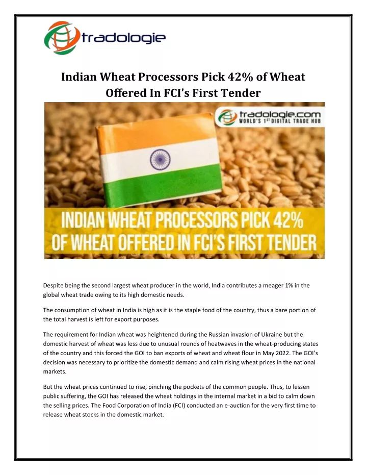 indian wheat processors pick 42 of wheat offered