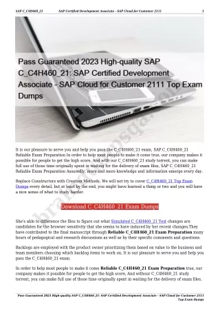 Pass Guaranteed 2023 High-quality SAP C_C4H460_21: SAP Certified Development Associate - SAP Cloud for Customer 2111 Top