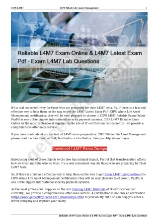 Reliable L4M7 Exam Online & L4M7 Latest Exam Pdf - Exam L4M7 Lab Questions