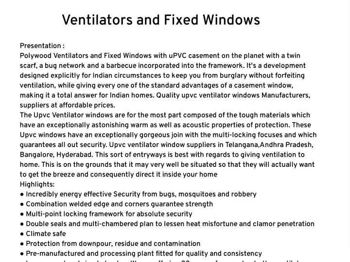 ventilators and fixed windows
