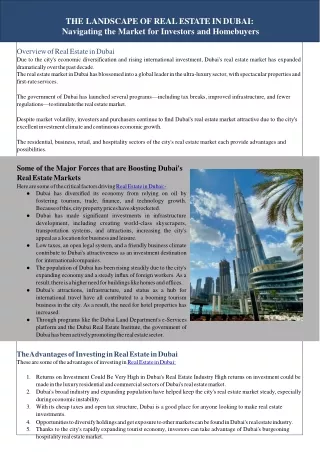 The Real Estate Market Overview in Dubai