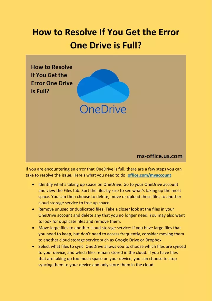 how to resolve if you get the error one drive