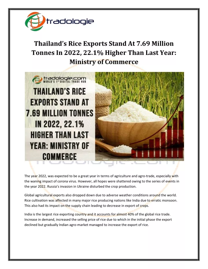 thailand s rice exports stand at 7 69 million