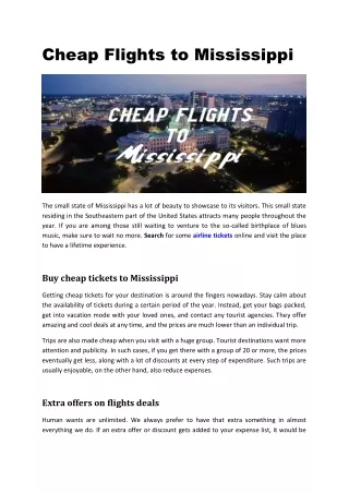 Cheap Flights to Mississippi