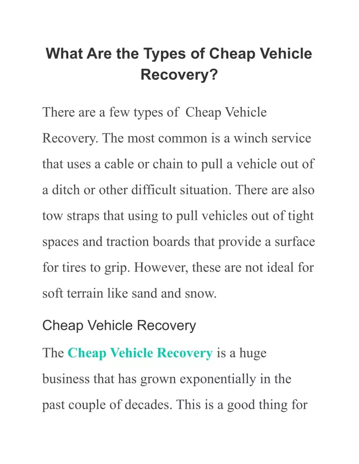 what are the types of cheap vehicle recovery