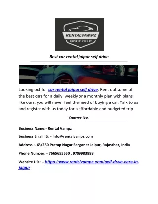 Best car rental jaipur self drive