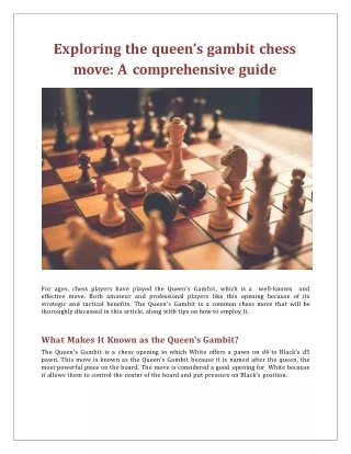 Exploring The Queen’s Gambit Chess Move: A Comprehensive Guide