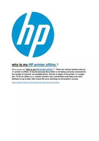 why is my HP printer offline ?