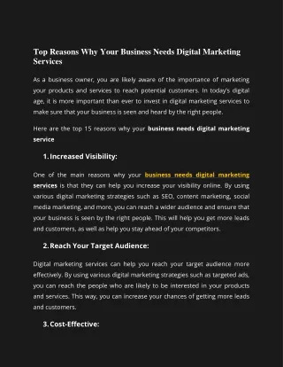 Top Reasons Why Your Business Needs Digital Marketing Services