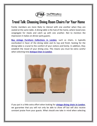 Trend Talk: Choosing Dining Room Chairs For Your Home