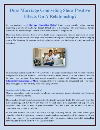 Does Marriage Counseling Show Positive Effects On A Relationship