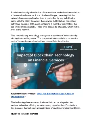 Impact of BlockChain Technology on Financial Services