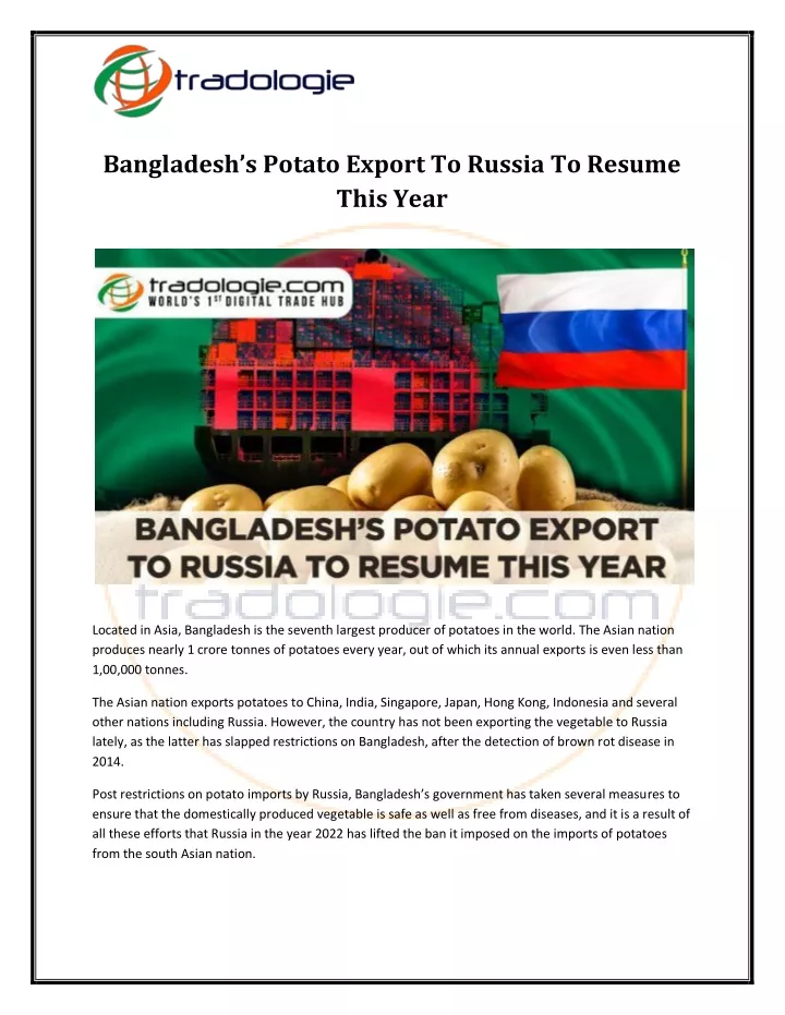 bangladesh s potato export to russia to resume