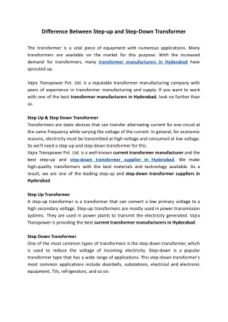 Difference Between Step-up and Step-Down Transformer