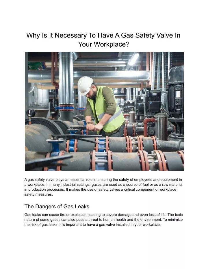 why is it necessary to have a gas safety valve