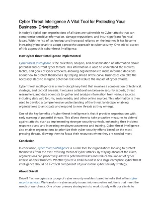 Cyber Threat Intelligence A Vital Tool for Protecting Your Business- Driveittech