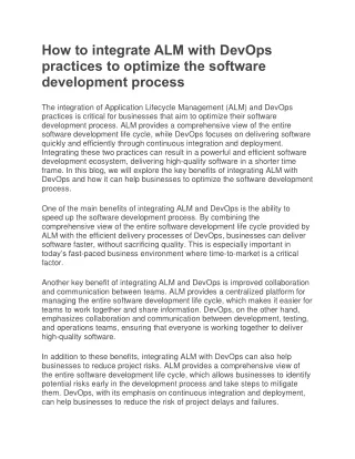 How to integrate ALM with DevOps practices to optimize the software development