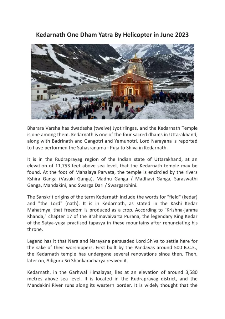 kedarnath one dham yatra by helicopter in june