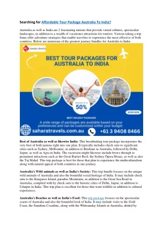 Searching for Affordable Tour Package Australia To India?