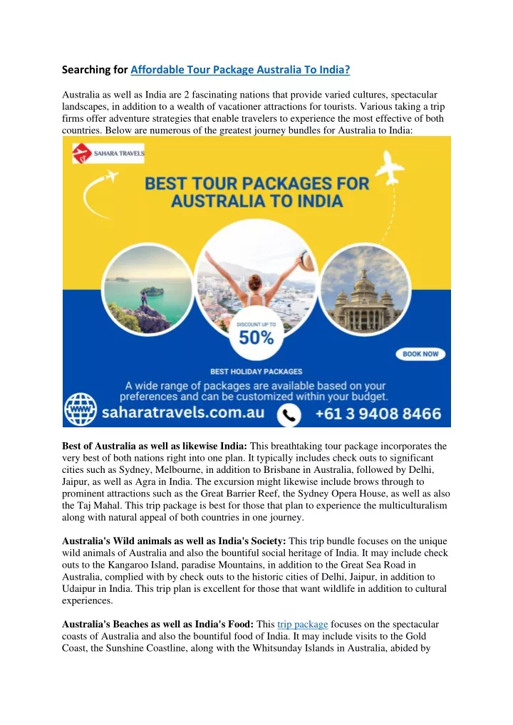 searching for affordable tour package australia