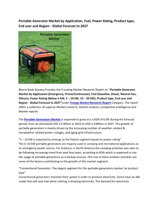 Global Portable Generator Market Research Report 2022-2027