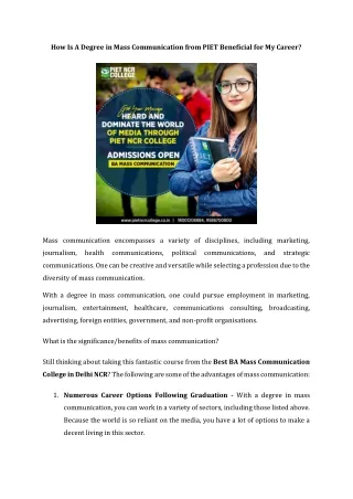How Is A Degree In Mass Communication From PIET Beneficial For My Career