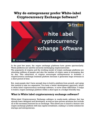 Why do entrepreneur prefer White-label Cryptocurrency Exchange Software