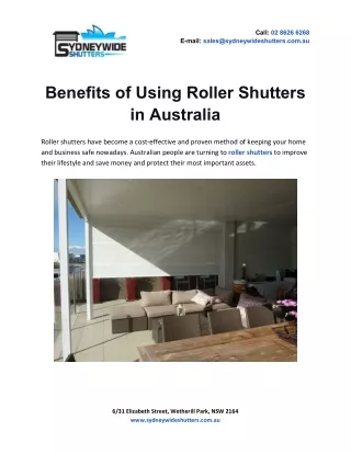 Benefits of Using Rollers Shutters in Australia