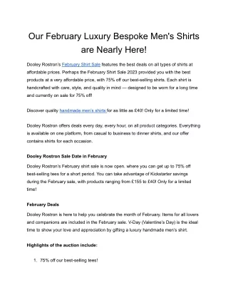 _February Luxury Bespoke Men's Shirts On Sale