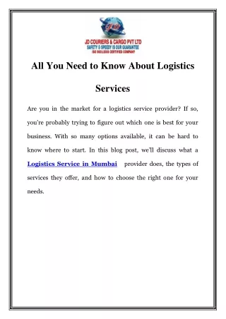 Logistics Service in Mumbai Call-9870813466