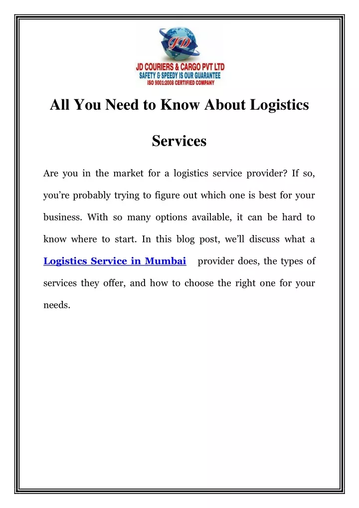 all you need to know about logistics