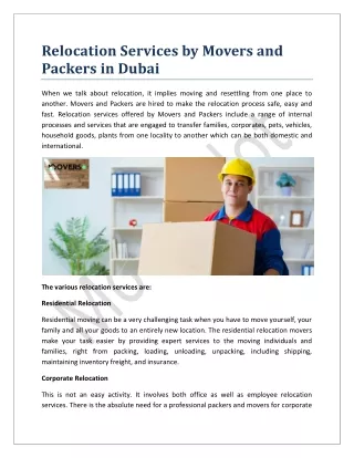 Relocation Services By Movers and Packers in Dubai