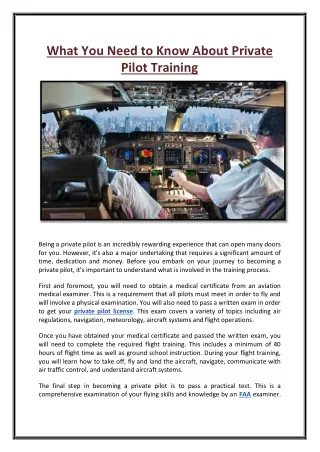 What You Need to Know About Private Pilot Training