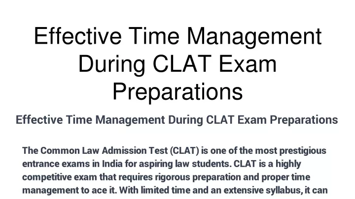 effective time management during clat exam preparations