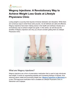 Wegovy Injections_ A Revolutionary Way to Achieve Weight Loss Goals at Lifestyle Physicians Clinic