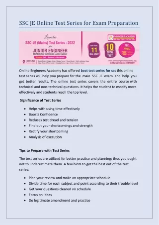 SSC JE Online Test Series for Exam Preparation