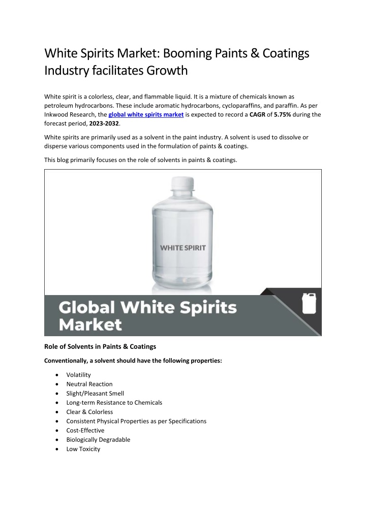 white spirits market booming paints coatings