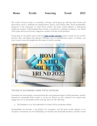 Home Textile Sourcing Trend 2023