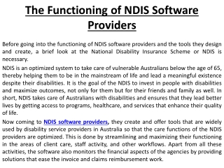 The Functioning of NDIS Software Providers
