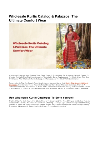 Wholesale Kurtis Catalog & Palazzos The Ultimate Comfort Wear