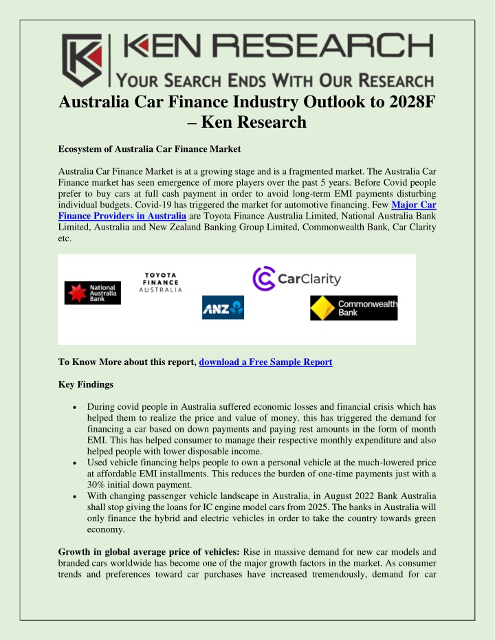 australia car finance industry outlook to 2028f