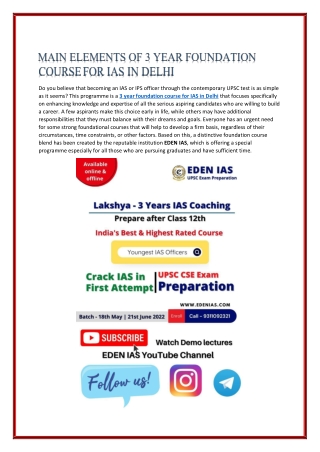 ELEMENTS OF 3 YEAR FOUNDATION COURSE FOR IAS IN DELHI