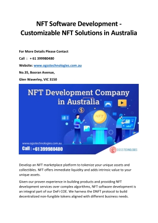 NFT Software Development - Customizable NFT Solutions in Australia