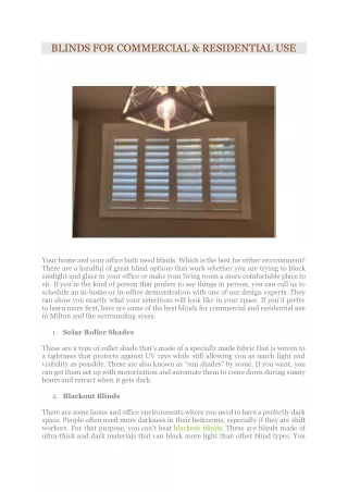 BLINDS FOR COMMERCIAL & RESIDENTIAL USE