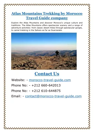 Take A Tour of Atlas Mountains Trekking by Morocco Travel Guide company